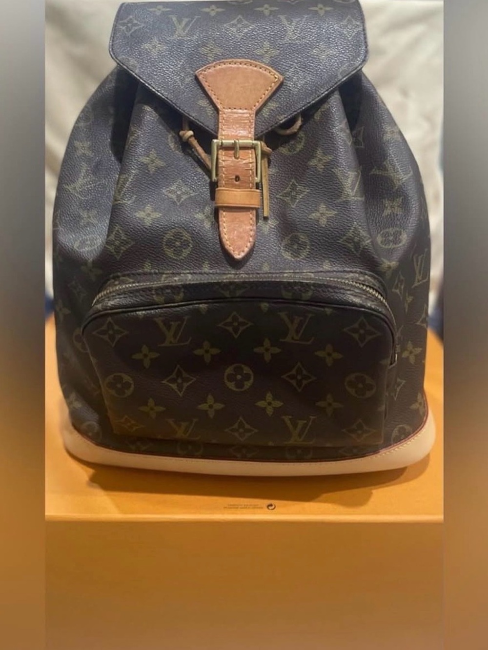 Louis Vuitton Monogram Canvas Backpack with Tan Leather Accents